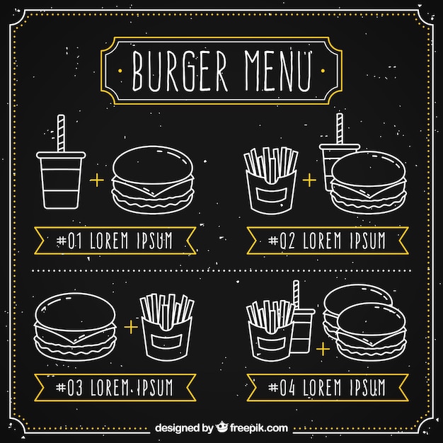 Vetor grátis blackboard com quatro menus de hambúrguer