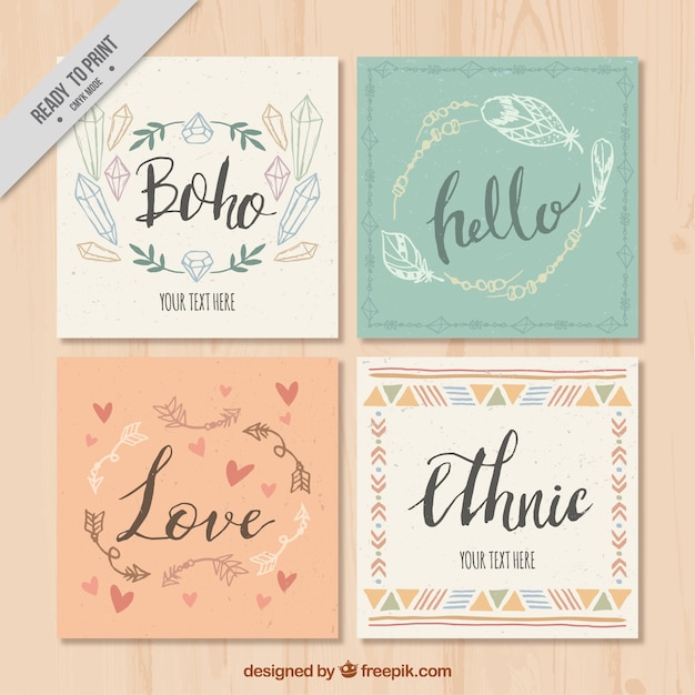 Bloco de quatro boho cartões