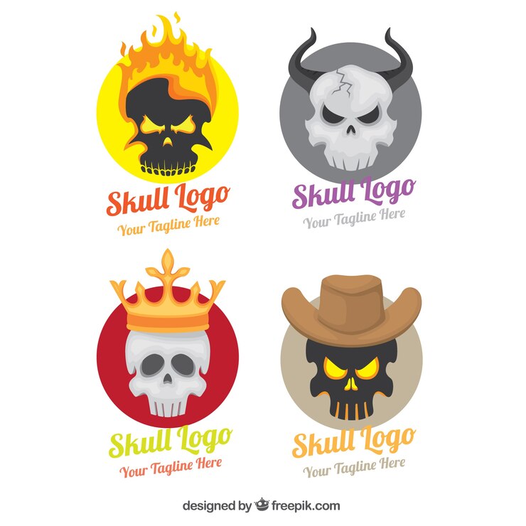 Vetor grátis bloco de quatro logotipos crânio colorido