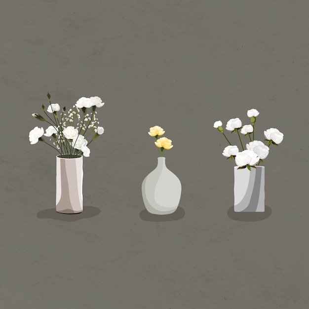 Vetor grátis blooming billy balls e cravos brancos no vetor de elemento de design de vasos