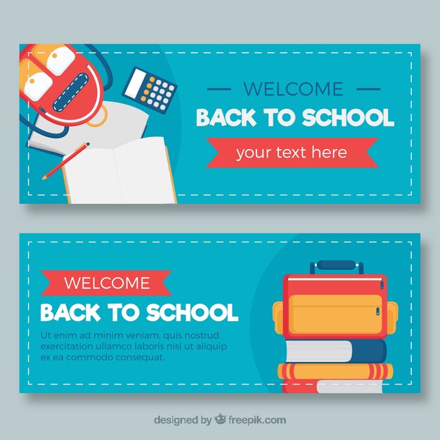 Blue back to school banners em design plano