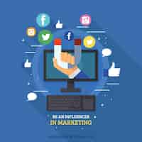 Vetor grátis blue influencer marketing design