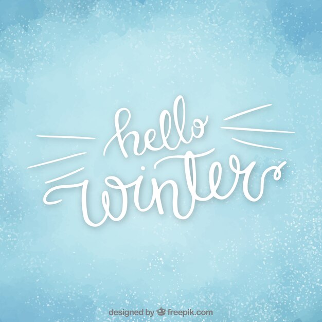 Blue watercolor background hello winter