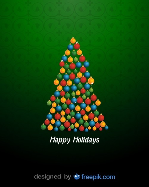 Boas festas com uma árvore de natal feita com brilhantes bolas de natal