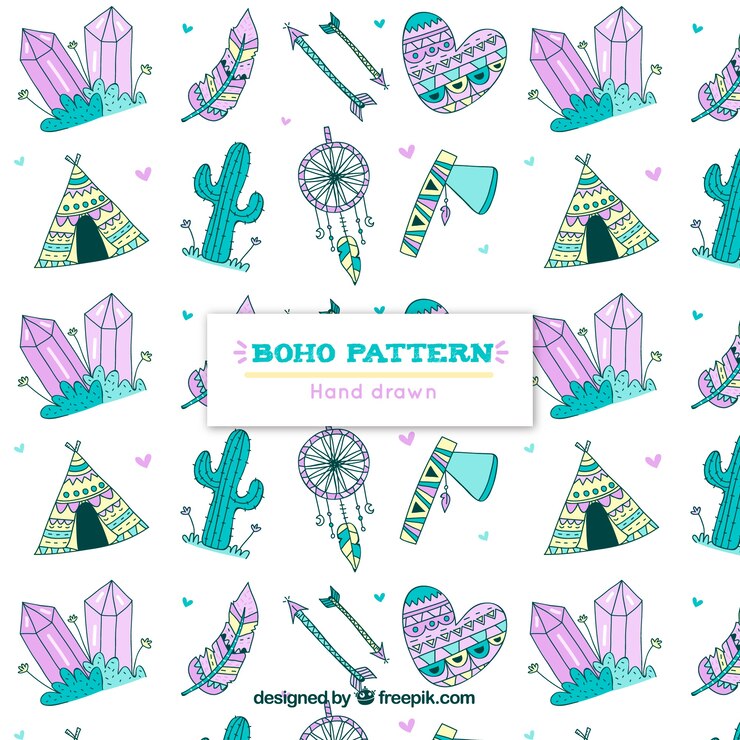 Vetor grátis boho padrão com estilo hippie