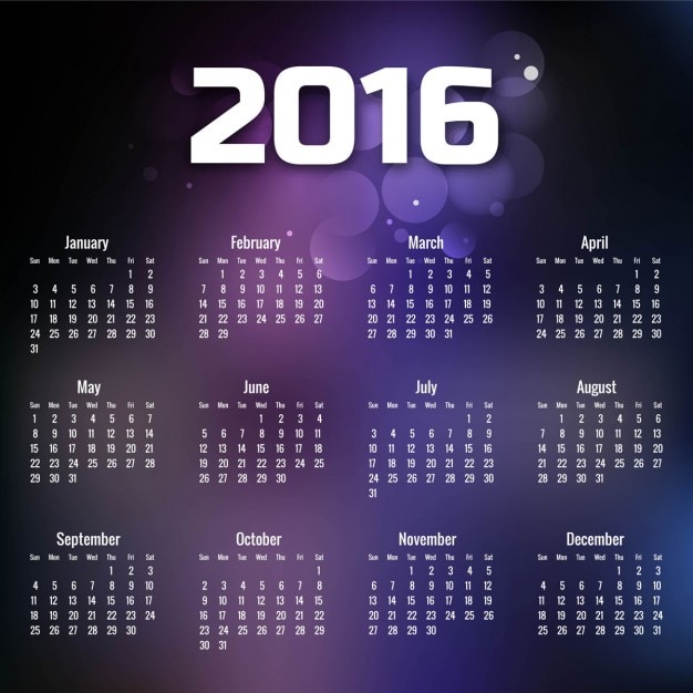 Vetor grátis bokeh roxo 2016 calendário