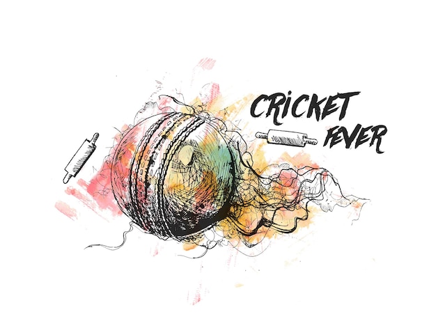 Vetor grátis bola de críquete com ilustração em vetor design gráfico esboço à mão livre