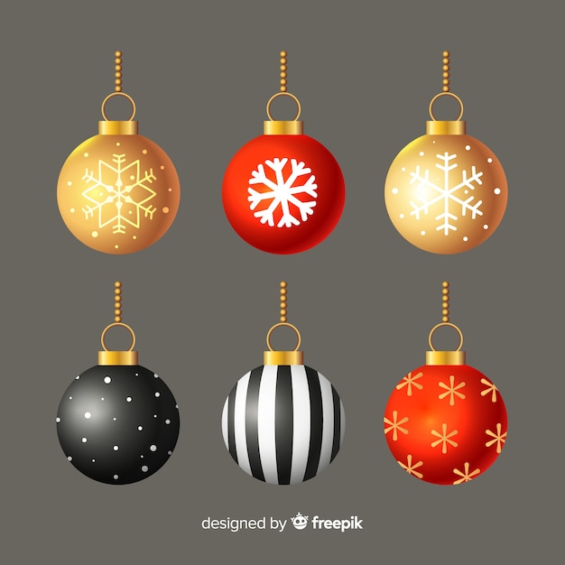 Bolas de Natal de design plano em fundo cinza