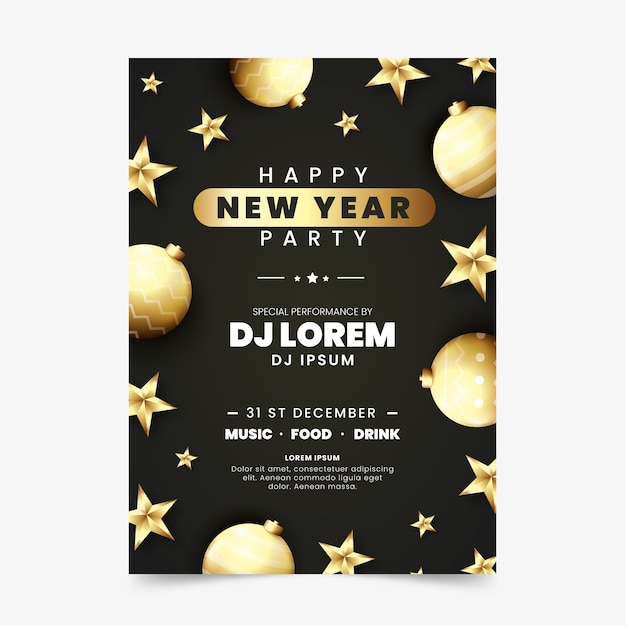 Bolas de Natal douradas e estrelas ano novo 2020 cartaz