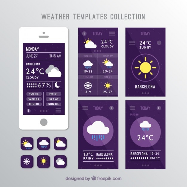 Vetor grátis boletim meteorológico com móbil