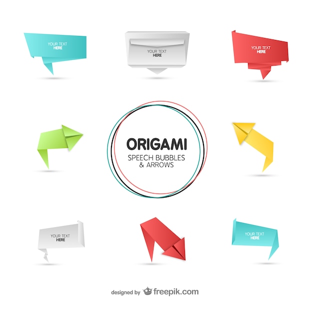 Bolhas do discurso do estilo origami e flechas definir