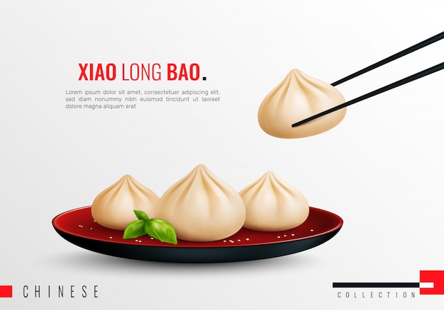 Bolinhos de ravióli manti composição colorida e realista com ilustração de manchete xiao long bao