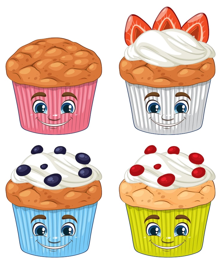 Vetor grátis bolinhos felizes com rostos