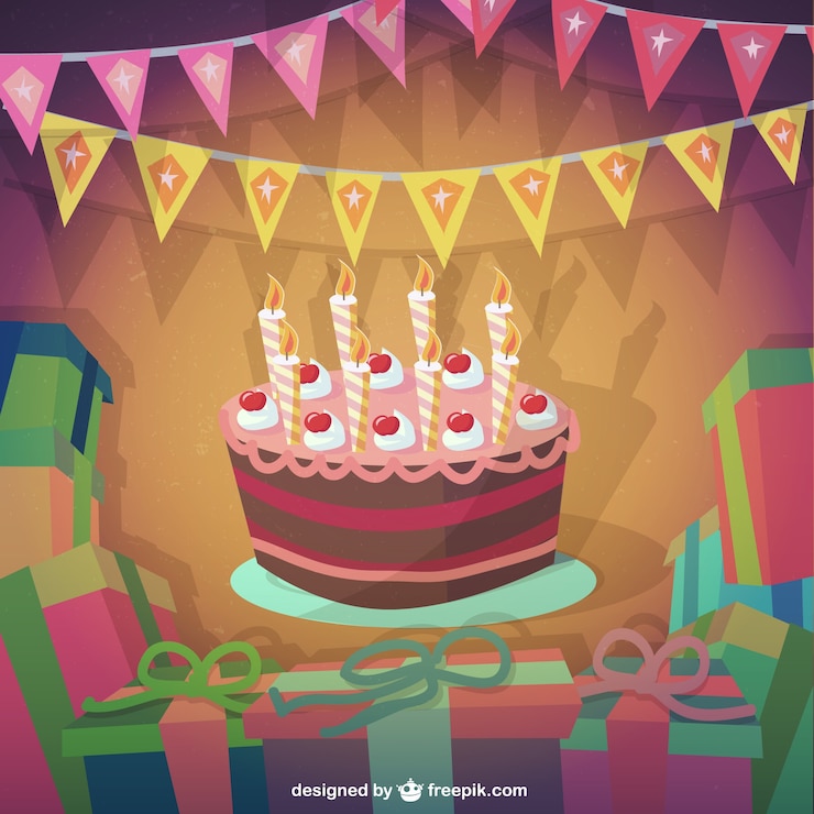 Vetor grátis bolo de aniversário em estilo cartoon