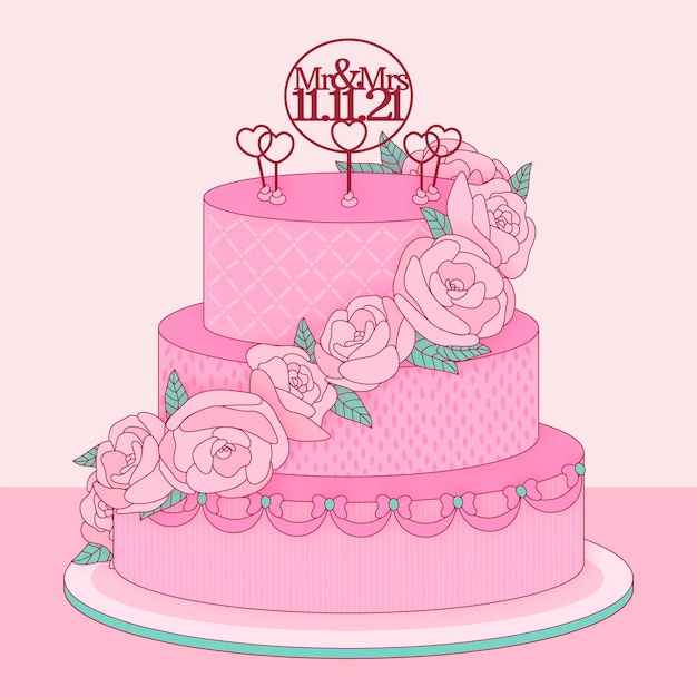 Desenho Colorido De Bolo De Casamento Ilustração do Vetor - Ilustração de  flor, alegria: 274658793