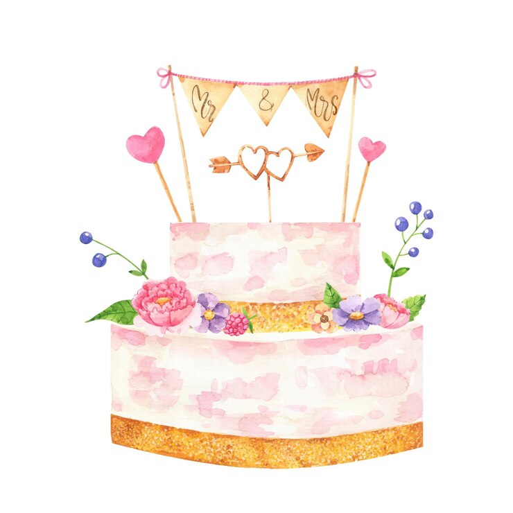 Vetor grátis bolo de casamento pintado à mão em aquarela com cartola
