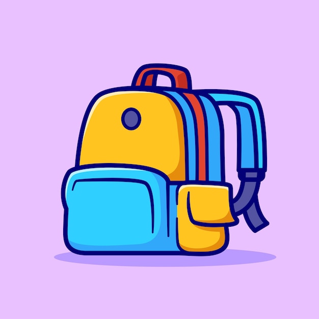 Bolsa de mochila bonita Escola desenho animado Ícone vetorial Ilustração Educação Ícone de objeto isolado plano