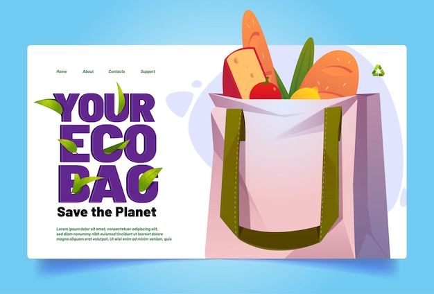 Bolsa ecológica save planet banner com bolsa de algodão Vetor grátis