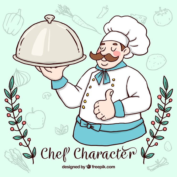 Vetor grátis bom cozinheiro desenhado à mão com um delicioso menu