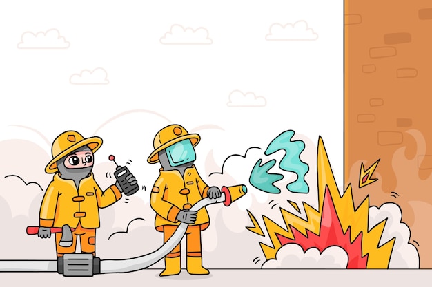Bombeiros ilustrados apagando um incêndio