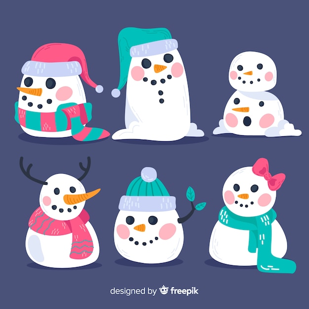 Boneco de neve bonito coleção de natal em design plano