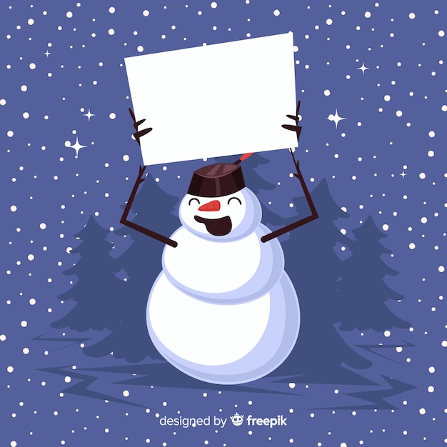 Vetor grátis boneco de neve feliz segurando cartaz em branco