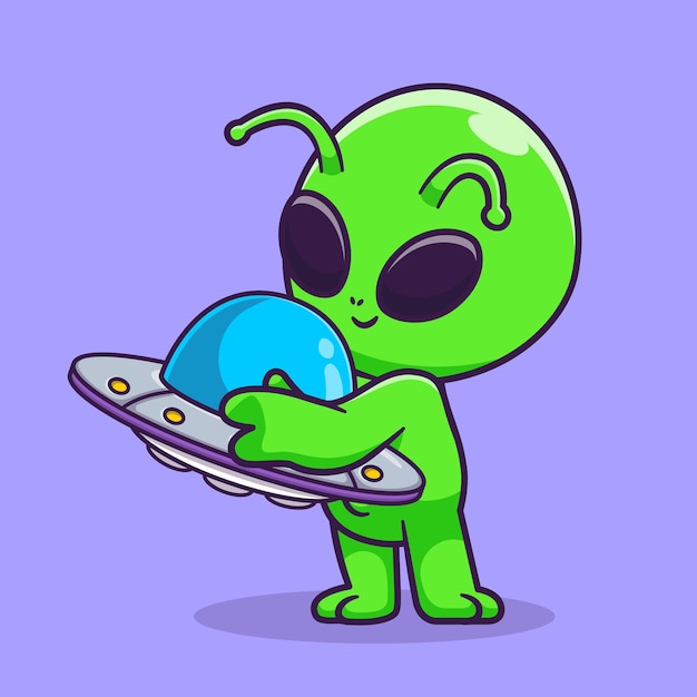 Vetor grátis bonito alien abraço ufo brinquedo desenhos animados ícone ilustração vetorial ciência tecnologia conceito ícone isolado
