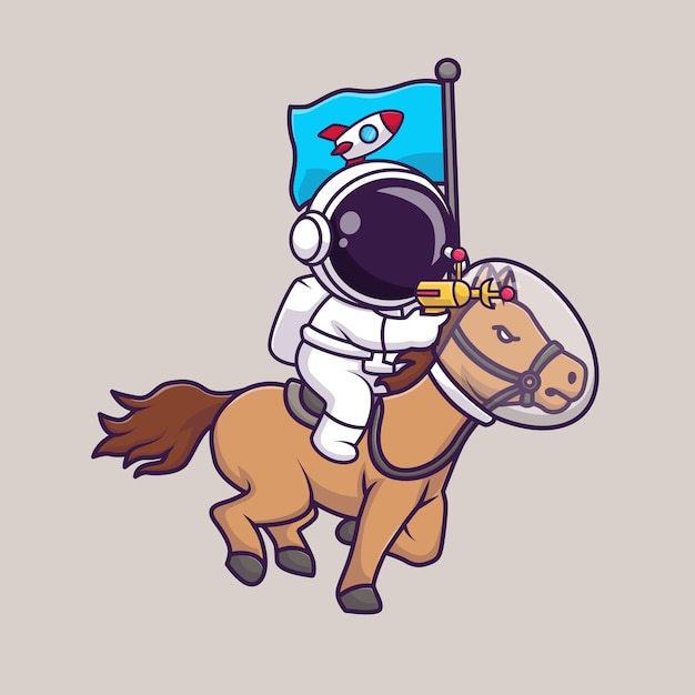 Bonito astronauta andando a cavalo com ilustração de ícone de vetor de desenho de arma de espaço. ciência animal isolado