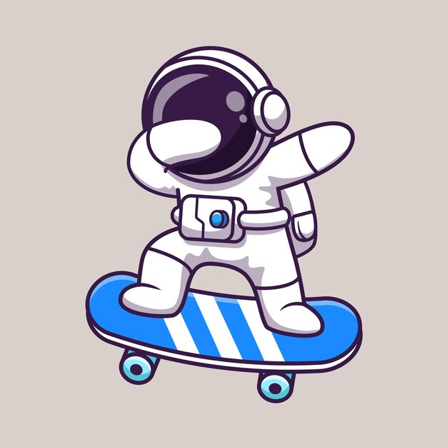Bonito astronauta Dabbing na ilustração do ícone do vetor dos desenhos animados do skate. Ícone de esporte de ciência isolado