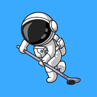 Bonito astronauta jogando golfe dos desenhos animados ícone vector illustration.technology esporte ícone conceito isolado vetor premium. estilo de desenho animado plano