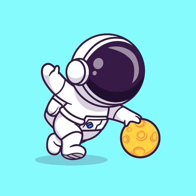 Bonito astronauta jogando lua cesta dos desenhos animados vetor ícone ilustração ciência esporte ícone isolado plano