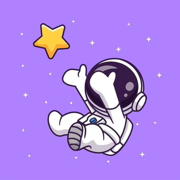 Bonito astronauta pegando estrela no espaço ilustração vetorial ícone dos desenhos animados ciência tecnologia isolada