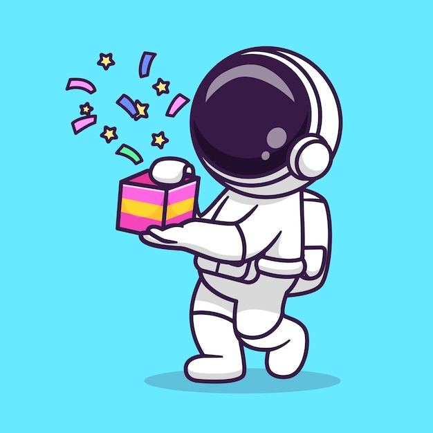 Bonito astronauta segurando a caixa de presente dos desenhos animados ícone vetorial ilustração ícone férias ciência isolado