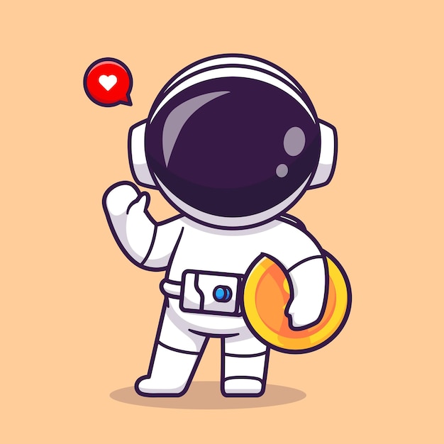 Bonito astronauta segurando a moeda de ouro dos desenhos animados ícone ilustração vetorial ícone de negócios de ciência isolado