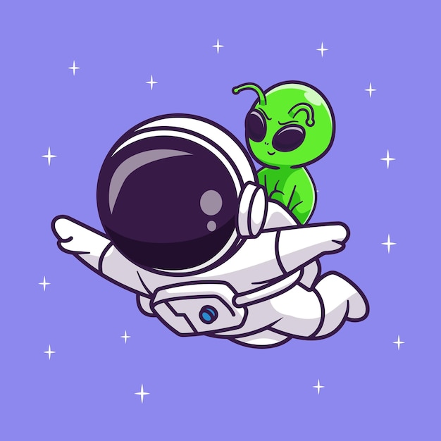 Bonito astronauta voando com alienígena no espaço cartoon vector ícone ilustração. ícone de ciência e tecnologia