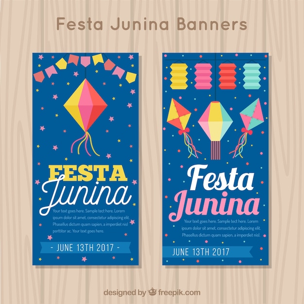 Vetor grátis bonito colorido festa junina banners