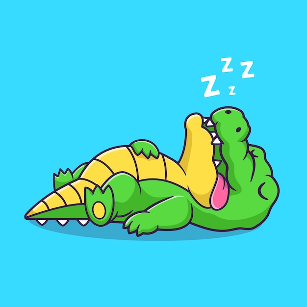 Vetor grátis bonito crocodilo dormir ilustração do ícone do vetor dos desenhos animados. conceito de ícone de natureza animal isolado plano