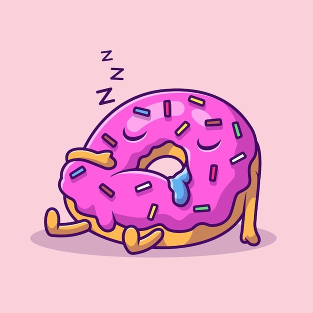 Bonito donut dormindo desenhos animados vector icon ilustração comida objeto ícone conceito isolado premium