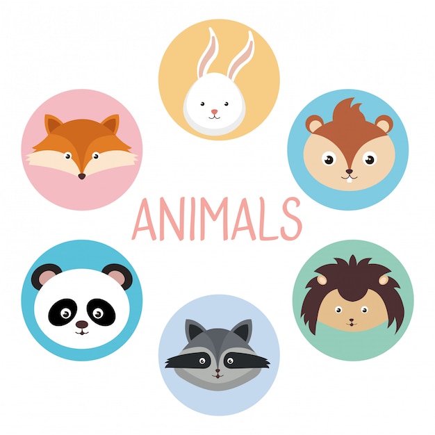 Vetor grátis bonito grupo de personagens de cabeças de animais