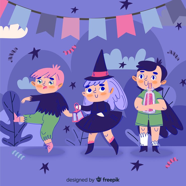Vetor grátis bonito mão desenhada coleção de criança de halloween