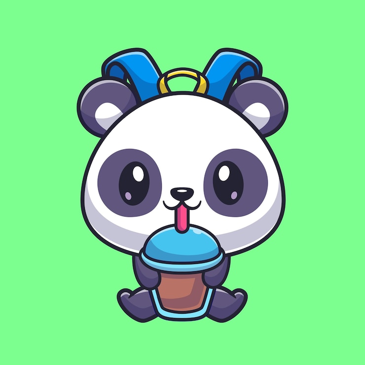 Vetor grátis bonito panda bag bebida boba leite chá desenhos animados ícone ilustração vetorial ícone de bebida animal isolado