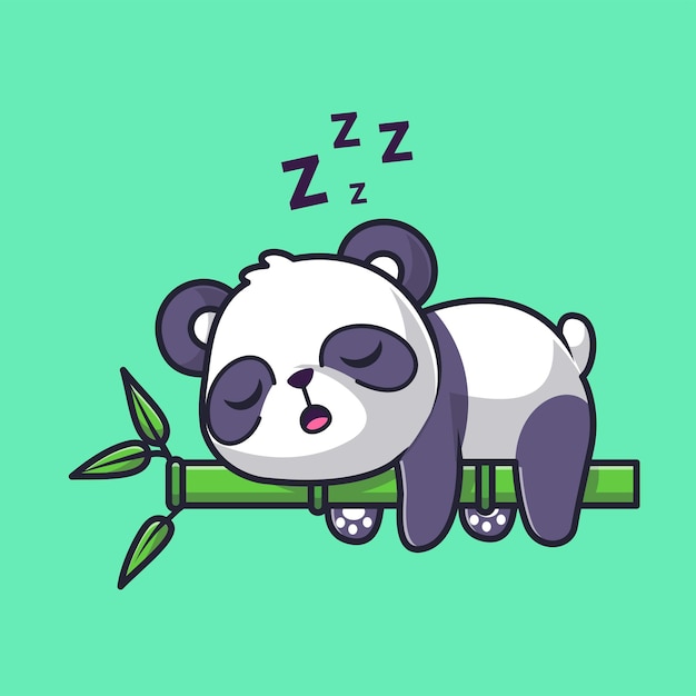 Bonito Panda dormindo na ilustração de ícone de vetor de desenhos animados de árvore de bambu. Ícone de natureza animal isolado
