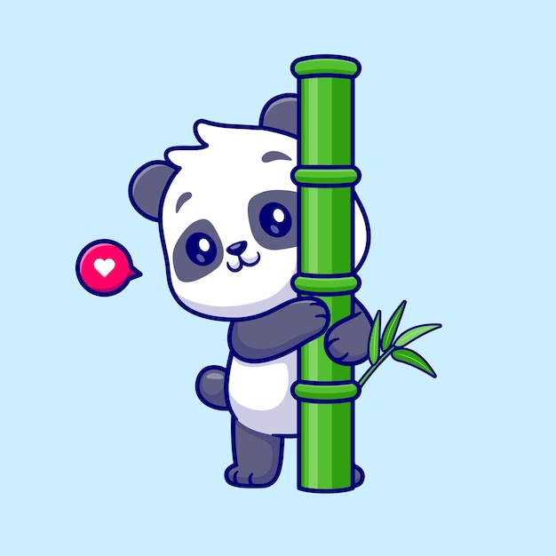 Vetor grátis bonito panda hug bamboo cartoon vector icon ilustração. conceito de ícone de comida animal isolado premium