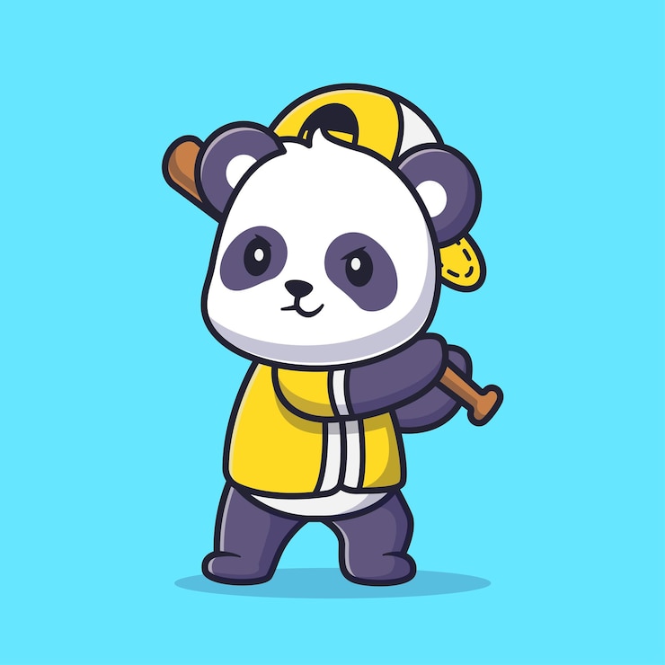 Vetor grátis bonito panda jogando basebol desenhos animados ícone ilustração vetorial esporte animal conceito de ícone isolado