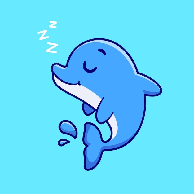 Vetor grátis bonito peixe golfinho dormindo ilustração do ícone do vetor dos desenhos animados conceito de ícone da natureza animal isolado