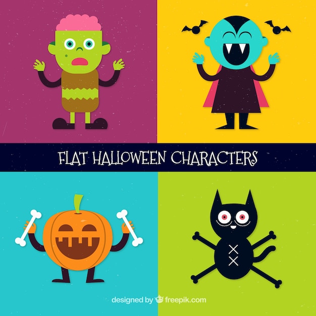 Bonito personagens de halloween ajustado no design plano