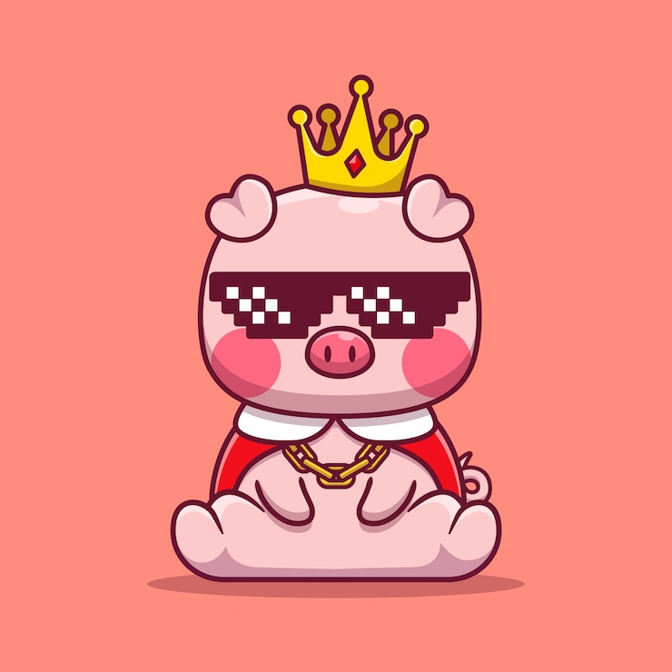 Vetor grátis bonito rei porco usando ilustração dos desenhos animados de óculos. conceito animal isolado. flat cartoon