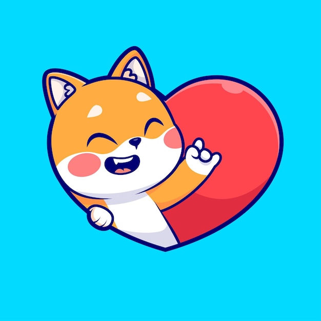 Vetor grátis bonito shiba inu cão amor sinal de coração desenhos animados ilustração vetorial ícone ícone animal feriado isolado