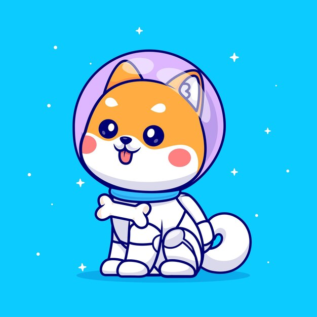 Bonito Shiba Inu Cão Astronauta No Espaço Desenhos Animados ícone Vector Ilustração Ciência Animal Isolada Plana