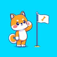 Vetor grátis bonito shiba inu respeito bone bandeira desenhos animados ícone ilustração vetorial ícone de natureza animal isolado